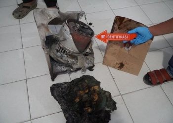 Kompor minyak tanah yang diduga menjadi penyebab kebakaran di RS Dunda Limboto saat diidentifikasi Polres Gorontalo, Senin (11/3/2024).