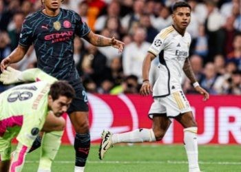 foto Rodrygo mencetak gol ke gawang Ma City. (Foto Akun Twitter Real Madrid CF)