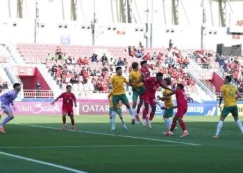Suasana laga Piala Asia U-23 2024 di Grup A antara Timnas Indonesia U-23 melawan Australia di Stadion Abdullah bin Khalifa, Doha, Qatar, Kamis (18/4/2024) malam WIB. [dok. PSSI]