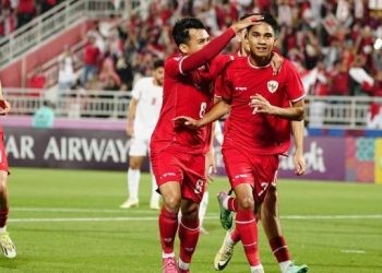Marselino Ferdinan dan Witan Sulaeman berselebrasi usai Timnas Indonesia U-23 cetak gol ke gawang Yordania (Dok. PSSI).