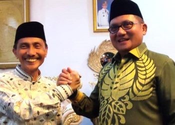Pertemuan Walikota Gorontalo Marten Taha dan Bupati Gorontalo Nelson Pomalingo, Jumat (12/4/2024).