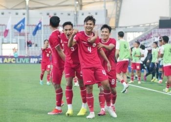 Pemain Timnas Indonesia UU-23 melakukan selebrasi usai berhasil mencetak gol di gawang Australia (dok. pssi)