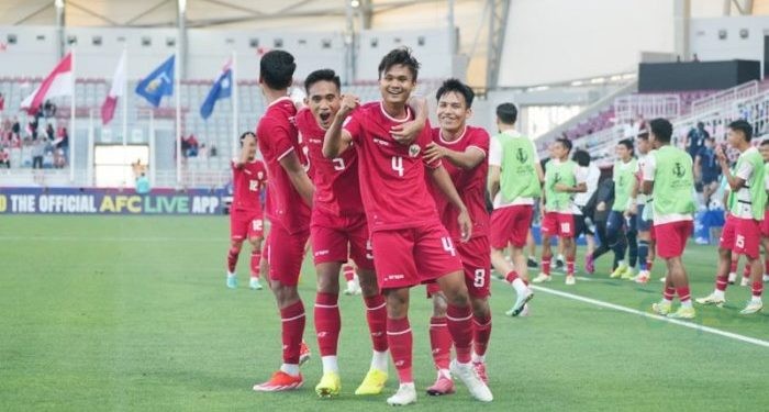 Pemain Timnas Indonesia UU-23 melakukan selebrasi usai berhasil mencetak gol di gawang Australia (dok. pssi)