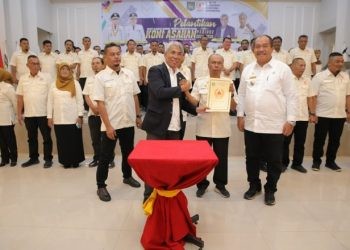 Suasana pelantikan pengurus KONI Kabupaten Asahan yang turut dihadiri Wakil Bupati Asahan Taufik Zainal Abidin Siregar, Rabu (15/5/2024).