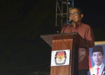 Pj Gubernur Gorontalo Ismail Pakaya saat membuka peluncuran Pilkada 2024, Rabu malam (1/5/2024). (F. Fadil/Humasprov)