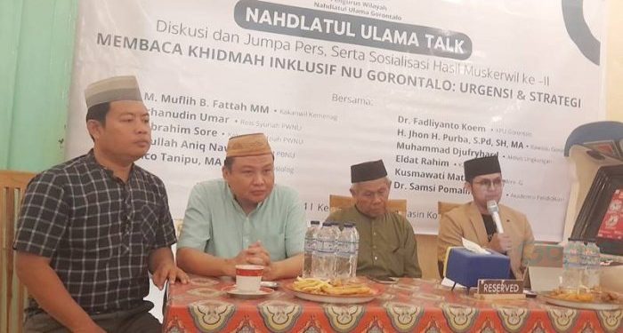Pengurus Wilayah Nahdlatul Ulama (PWNU) Gorontalo menggelar konfrensi pers atas hasil musyawarah wilayah (Muskerwil) ke-II yang berlangsung di Warkop Olami, Jumat (17/5/2024).