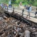 Salah satu jembatan di Kelurahan Hepuhulawa, Kecamatan Limboto tertutup material dan ranting pohon sehingga membuat air meluap ke pemukiman warga setempat, Senin (27/5/2024).(Foto Abin/gopos)