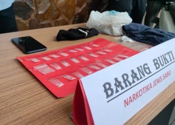 Barang bukti narkoba jenis sabu saat konferensi pers di Polres Bone Bolango, Jumat (31/5/2024).(Foto Putra/gopos)