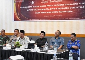 Suasana rakor KPU Kabupaten Gorontalo yang digelar di RM Orasawa, Rabu (19/6/2024).
