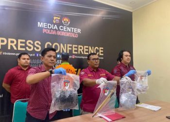 Konferensi Pers Bidang Humas Polda Gorontalo,Kamis (13-6-2024). (Aas/Gopos)