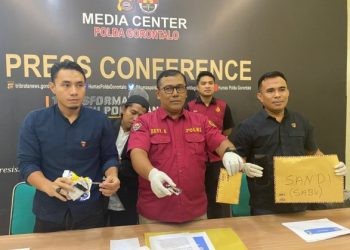 Barang bukti narkoba jenis sabu saat ditunjukkan pada konferensi pers di Polda Gorontalo, Kamis (6/6/2024).
