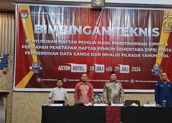 Bimbingan tekstil KPU Provinsi Gorontalo dalam rangka, penyusunan daftar pemilih hasil pemutakhiran dan persiapan penetapan daftar pemilih sementara, serta pembersihan data ganda dan invalid Pilkada tahun 2024.