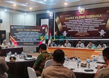 Komisi Pemilihan Umum (KPU) Provinsi Gorontalo melaksanakan Rapat Pleno Terbuka Rekapitulasi Hasil Penghitungan Perolehan Suara Tingkat Provinsi Gorontalo Pemilu Anggota DPRD Provinsi Gorontalo Dapil 6 Pasca Putusan MK, Jumat (19-7-2024)