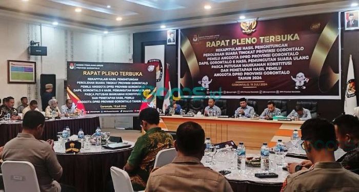 Komisi Pemilihan Umum (KPU) Provinsi Gorontalo melaksanakan Rapat Pleno Terbuka Rekapitulasi Hasil Penghitungan Perolehan Suara Tingkat Provinsi Gorontalo Pemilu Anggota DPRD Provinsi Gorontalo Dapil 6 Pasca Putusan MK, Jumat (19-7-2024)