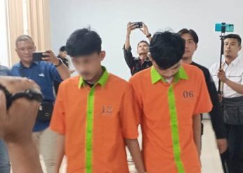 Dua tersangka penganiayaan dengan senjata tajam di Kelurahan Tamalate, kecamatan Kota Timur, kota Gorontalo. Senin (22/7/2024). Sari: gopos