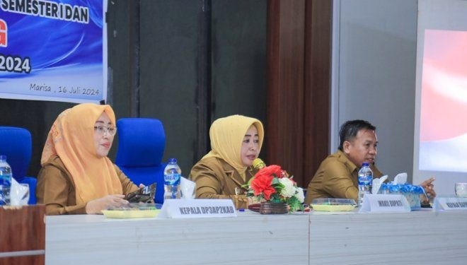 Wakil Bupati Pohuwato, Suharsi Igirisa, Memberikan Sambutan Pembukaan Rapat Koordinasi Evaluasi Pelaporan Tim Percepatan Penurunan Stunting (TPPS) Semester I dan Rembuk Stunting Kabupaten Pohuwato Tahun 2024 , berlangsung di Aula Dinas PU, Selasa (16/07/2024).