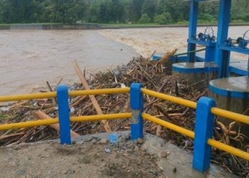 Situasi terkini bendungan alale yang berada di kecamatan Suwawa kabupaten Bone Bolango, Kamis (11/7/2024) siang ini