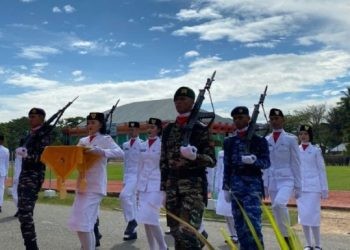 Pasukan Pengibar Bendera Pusaka (Paskibraka) Kabupaten Gorontalo dalam upacara HUT Kemerdekaan RI ke-79. (Foto: Abin/Gopos)