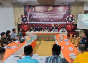Komisi Pemilihan Umum (KPU) melaksanakan rapat koordinasi persiapan pemenuhan persyaratan calon pada pemilihan Bupati dan Wakil Bupati Bone Bolango Tahun 2024, di KPU Bone Bolango, Selasa (13-8-2024).