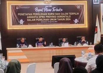rapat pleno terbuka penetapan perolehan kursi dan calon anggota DPRD Provinsi Gorontalo dalam Pemilu 2024, Jumat (16-8-2024).