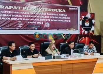 Rapat Pleno Rekapitulasi Hasil Verifikasi Faktual Perbaikan Kedua Dukungan Bakal Pasangan Calon Perseorangan pada pemilihan Bupati dan Wakil Bupati oleh KPU Kabupaten Bone Bolango, Ahad (18-8-2024).