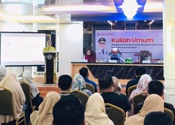 Pelaksanaan Kuliah Umum yang diisi oleh Pj Gubernur Gorontalo, Rudy Salahudin di Universitas Bina Taruna Gorontalo (Sabtu/24/8) Foto Rama/Gopos