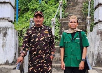 Ketua PW GP Ansor Gorontalo Dikson Yasin (kiri) dan Kasat Korwil Banser Fatan
