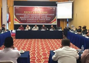 Rapat Koordinasi KPU Kota Gorontalo dalam rangka persiapan pendaftaran pasangan calon Wali Kota dan Wakil Wali Kota Gorontalo.