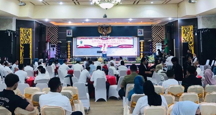 Suasana ramah tamah DPRD Kota Gorontalo serta pembacaan kiprah Aleh Periode 2019-2024 di aula DPRD Kota Gorontalo  Selasa (13/8/2024) (Rama/Gopos)