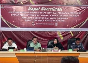 Komisi Pemilihan Umum Kabupaten Bone Bolango Gelar Rapat Koordinasi Penyusunan Daftar Pemilih Tetap (DPT) dan Persiapan Penetapan Daftar Pemilih Tetap (DPT) Pemilihan Gubernur dan Wakil Gubernur, Bupati dan Wakil Bupati Tahun 2024 di Ruang Aula Kantor KPU Bone Bolango, Kamis, 19 September 2024 