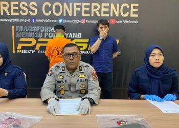 Konferensi pers kasus pencabulan di Polda Gorontalo, Selasa (10/9/2024).(Foto Arif Gopos)