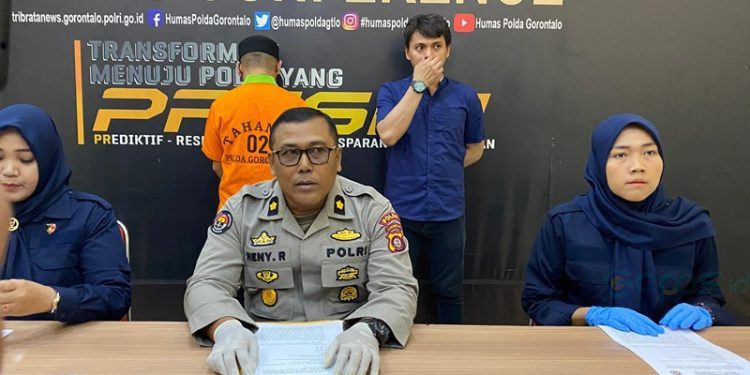Konferensi pers kasus pencabulan di Polda Gorontalo, Selasa (10/9/2024).(Foto Arif Gopos)