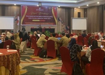 Pelaksanaan Rakor Pelayanan Daftar Pemilih Pindahan oleh KPU Kota Gorontalo di Hotel Aston, Sabtu (19/10/2024).(foto Rama/Gopos)
