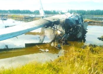 Kondisi pesawat milik SAM Air jenis Twin Otter yang jatuh di wilayah Marisa, Pohuwato, Gorontalo. (Foto Istimewa)