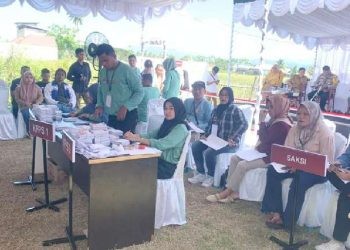 Foto Suasana simulasi pemungutan suara yang digelar di KPU Kota Gorontalo (Selasa/12/11/2024) Foto Rama/Gopos