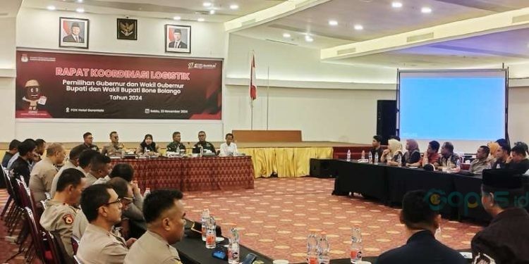 Komisi Pemilihan Umum (KPU) Kabupaten Bone Bolango permantap penditribusian logistik Pilkada saat rapat koordinasi logistik pemilihan gubernur dan wakil gubernur, bupati dan wakil bupati Bone Bolango tahun 2024 di hotel Fox Kota Gorontalo, Sabtu (23-11-2024)