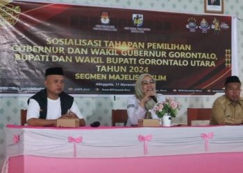 Sosialisasi tahapan Pilkada Serentak yang digelar KPU Gorontalo Utara di Kecamatan Atinggola dan Gentuma Raya, Senin (11/11/2024).(Foto KPU)