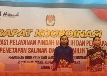 Rakor pelaksanaan evaluasi layanan pindah pemilih sekaligus penetapan salinan DPT di hotel Damhil Kota Gorontalo, Ahad (10/11/2024).(foto KPU)