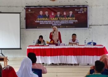 Suasana sosialisasi tahapan Pilkada Serentak yang digelar KPU Gorut di Kecamatan Anggrek dan Monano, Sabtu (9/11/2024).(foto KPU)