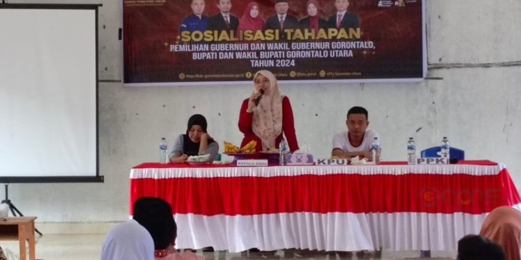 Suasana sosialisasi tahapan Pilkada Serentak yang digelar KPU Gorut di Kecamatan Anggrek dan Monano, Sabtu (9/11/2024).(foto KPU)