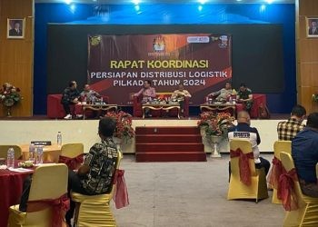 Rapat Koordinasi Persiapan Distribusi Logistik Pilkada 2024 di Hotel Damhil, Sabtu (23/11/2024). (Foto Rama/Gopos)