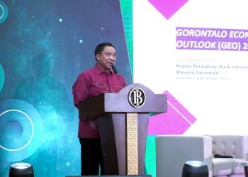 Kepala Perwakilan BI Provinsi Gorontalo, Dian Nugraha, menyampaikan sambutan pada Gorontalo Economic Outlook 2024