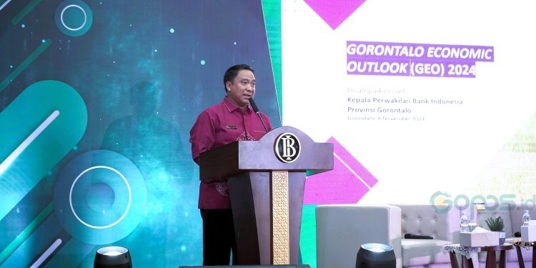 Kepala Perwakilan BI Provinsi Gorontalo, Dian Nugraha, menyampaikan sambutan pada Gorontalo Economic Outlook 2024