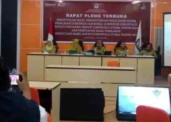Suasana rapat pleno KPU Gorontalo Utara tentang rekapitulasi perhitungan suara pemilihan Bupati dan Wakil Bupati Gorontalo Utara 2024, Rabu (4/12/2024)