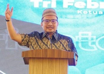 Ketua OKK BPP HIPMI, Tri Febrianto Damu pada Musyawarah Daerah VII BPD HIPMI Goronralo, Senin (23/12/2024).(Foto Rama Gopos)