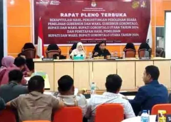 Rapat pleno terbuka rekapitulasi hasil perhitungan suara Pemilihan Gubernur dan Wakil Gubernur Gorontalo, Bupati dan Wakil Bupati Gorontalo Utara 2024, Selasa (2/12/2024)