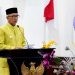 Pj Gubernur Gorontalo Rudy Salahuddin memberikan sambutan pada rapat paripurna DPRD dalam rangka peringatan HUT ke-24 Provinsi Gorontalo, Kamis (5/12/2024). ( Foto : Haris)