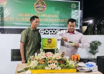 Dalam rangka memperingati Hari Ulang Tahun ke-74 Dinas Penerangan TNI AD, Penerangan Korem (Penrem) 133/Nani Wartabone menggelar acara syukuran secara sederhana bersama wartawan se-Gorontalo yang dipimpin langsung oleh Kasi Intel Kasrem 133/NW Kolonel Cke Drs. Subur Wahono, S.Sos., M.Si., Jum'at (17/01/2023).