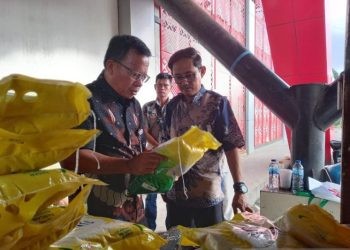 Kepala Perum Bulog Sulutgo Erwin Tora, saat meninjau pendistribusian beras SPHP di Pasar Bersehati, di Manado, Senin (20/1/2025). ANTARA/Nancy L Tigauw
