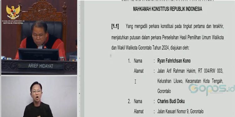Cuplikan layar pembacaan putusan PHPU nomor 40 oleh MK RI